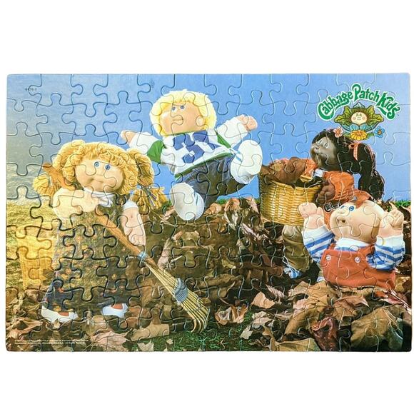 Cabbage Patch Kids Fall Raking Leaves 100 Pc Puzzle 16x11" - Used (MB, 1984) - Picture 1 of 6